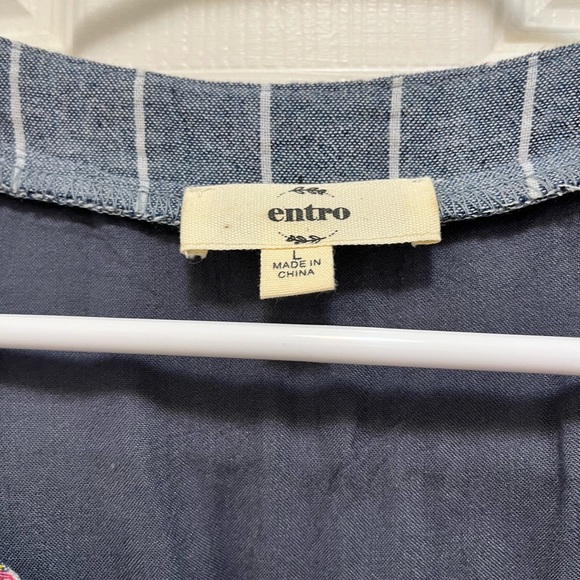 Entro Dress Womens Large Blue Striped Embroidered Boho Festival Southwest Casual - Picture 3 of 6